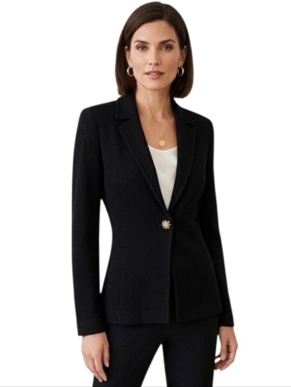 St. John Classic Black Santana Knit Blazer Jacket